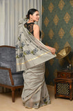 Gray Hand Painted Cotton Saree