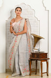 Gray Multicolour Booti Linen Saree