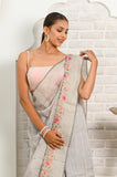 Gray Multicolour Booti Linen Saree