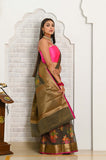 Gray Multicolour Floral Cotton Banarasi Saree