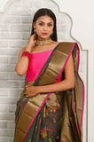 Gray Multicolour Floral Cotton Banarasi Saree