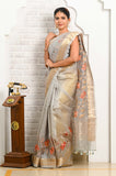 Gray Organza Banarasi Saree With Embroidary