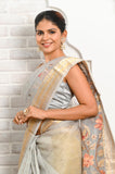 Gray Organza Banarasi Saree With Embroidary