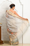 Gray Organza Banarasi Saree With Embroidary