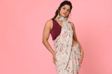 Gray Printed Chinon Designer Saree