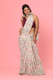 Gray Printed Chinon Designer Saree