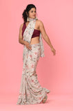 Gray Printed Chinon Designer Saree