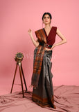 Gray Pure Desi Tussar Saree with Ikat Pallu