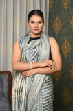 Gray Silk Saree with Silver Stripes