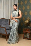 Gray Silk Saree with Silver Stripes