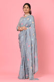 Gray Silk Sequins Work Designer Saree