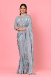 Gray Silk Sequins Work Designer Saree