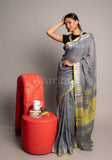 Gray Yellow Linen Saree