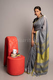 Gray Yellow Linen Saree