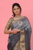 Gray Zari Gota Work Russian Saree