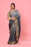 Gray Zari Gota Work Russian Saree