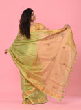 Green-Golden Linen Tissue Handwork Embroidary Saree