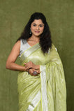 Green-White Linen Tissue Handwork Embroidary Saree