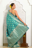 Green Blue Jaal Work Soft Silk Banarasi Saree