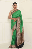 Green Checks Handwoven Katan Silk Banarasi Saree