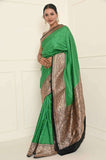 Green Checks Handwoven Katan Silk Banarasi Saree