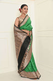 Green Checks Handwoven Katan Silk Banarasi Saree