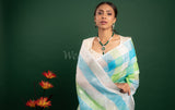 Green Checks Linen Saree