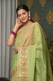 Green Cotton Silk Saree With Resham Booti