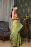 Green Cotton Silk Saree With Resham Booti