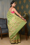 Green Cotton Silk Saree With Resham Booti