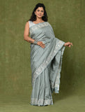 Green Cut Work Semi Tussar Saree