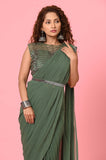 Green Georgette Drape Designer Saree