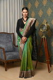 Green Handwoven Katan Silk Banarasi Saree With Black Border