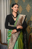 Green Handwoven Katan Silk Banarasi Saree With Black Border