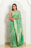 Green Handwoven Katan Silk Banarasi Saree With Jaal Border