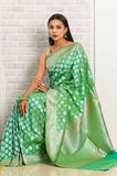 Green Handwoven Katan Silk Banarasi Saree With Jaal Border