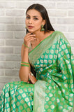 Green Handwoven Katan Silk Banarasi Saree With Jaal Border