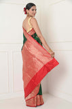 Green Handwoven Katan Silk Banarasi Saree With Red Border