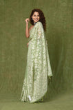 Green Kora Embroidary Jaal Saree with Chanderi Digital Blouse Piece