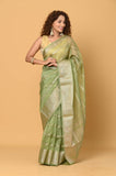 Green Kora Saree with Stripes