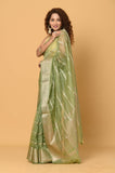 Green Kora Saree with Stripes