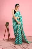 Green Lehariya Tussar Saree With Handmade Gota Work