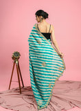 Green Lehariya Tussar Saree With Handmade Gota Work