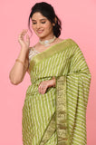 Green Moonga Silk Lehariya Designer Saree