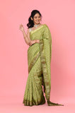 Green Moonga Silk Lehariya Designer Saree