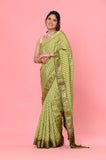 Green Moonga Silk Lehariya Designer Saree