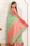 Green Multicolour Booti Cotton Banarasi Saree