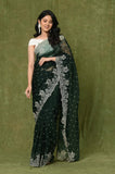 Green Organza Embroidered Designer Saree