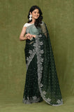 Green Organza Embroidered Designer Saree