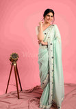 Green Organza Moti & Sequins Work Saree